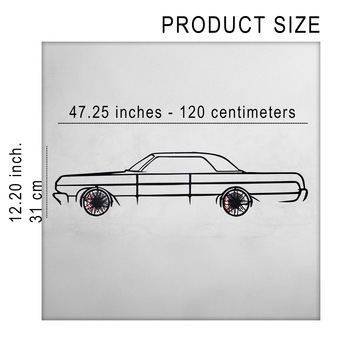1964 Impala Wall Art – Classic Steel Silhouette with Spinning Wheels-KAFMEKA022