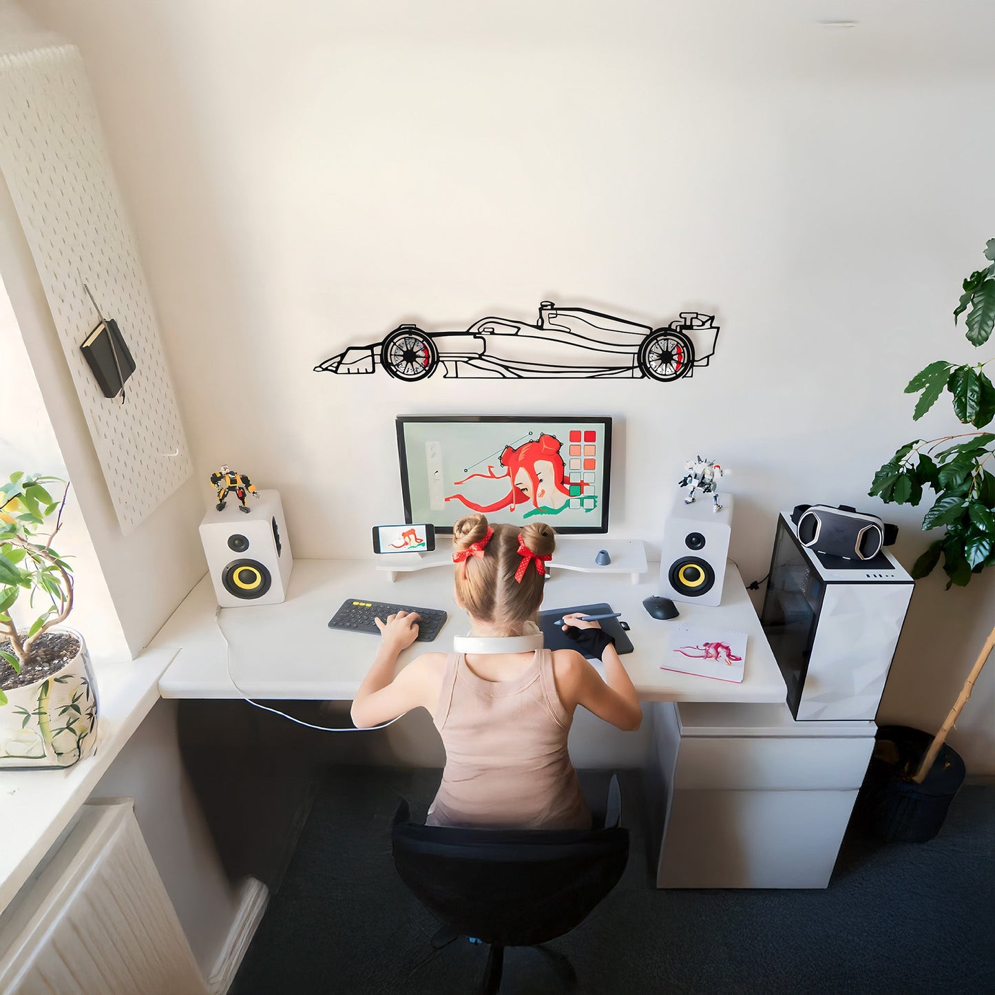 Formula 1 Wall Art – Steel Silhouette Racing Car with Spinning Wheels-KAFMEKA023
