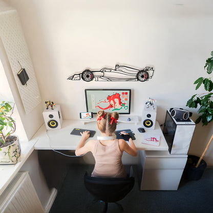 Formula 1 Wall Art – Steel Silhouette Racing Car with Spinning Wheels-KAFMEKA023