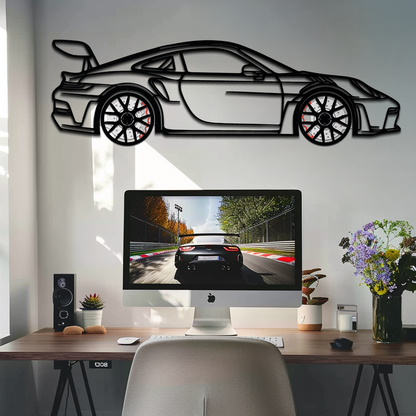GT3 RS Style Metal Wall Art – Rotating Wheel Car Silhouette