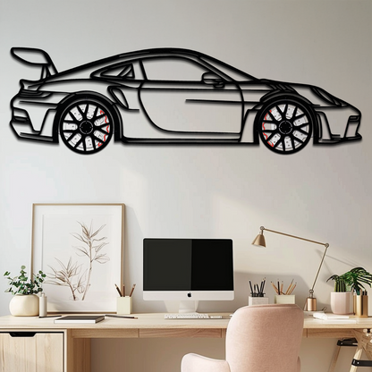 GT3 RS Style Metal Wall Art – Rotating Wheel Car Silhouette