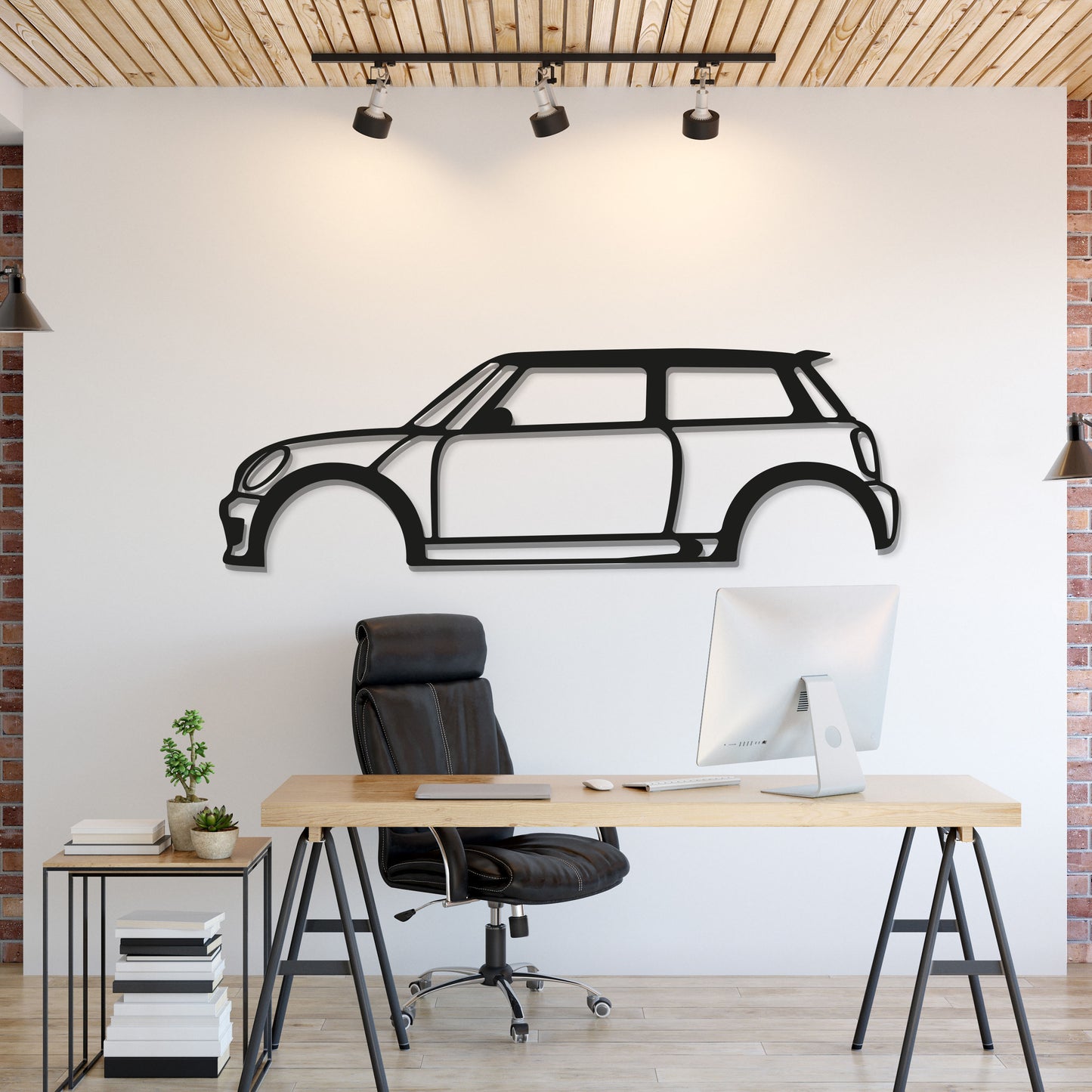 Cooper S metal car wall art adds a sporty edge to any modern living room