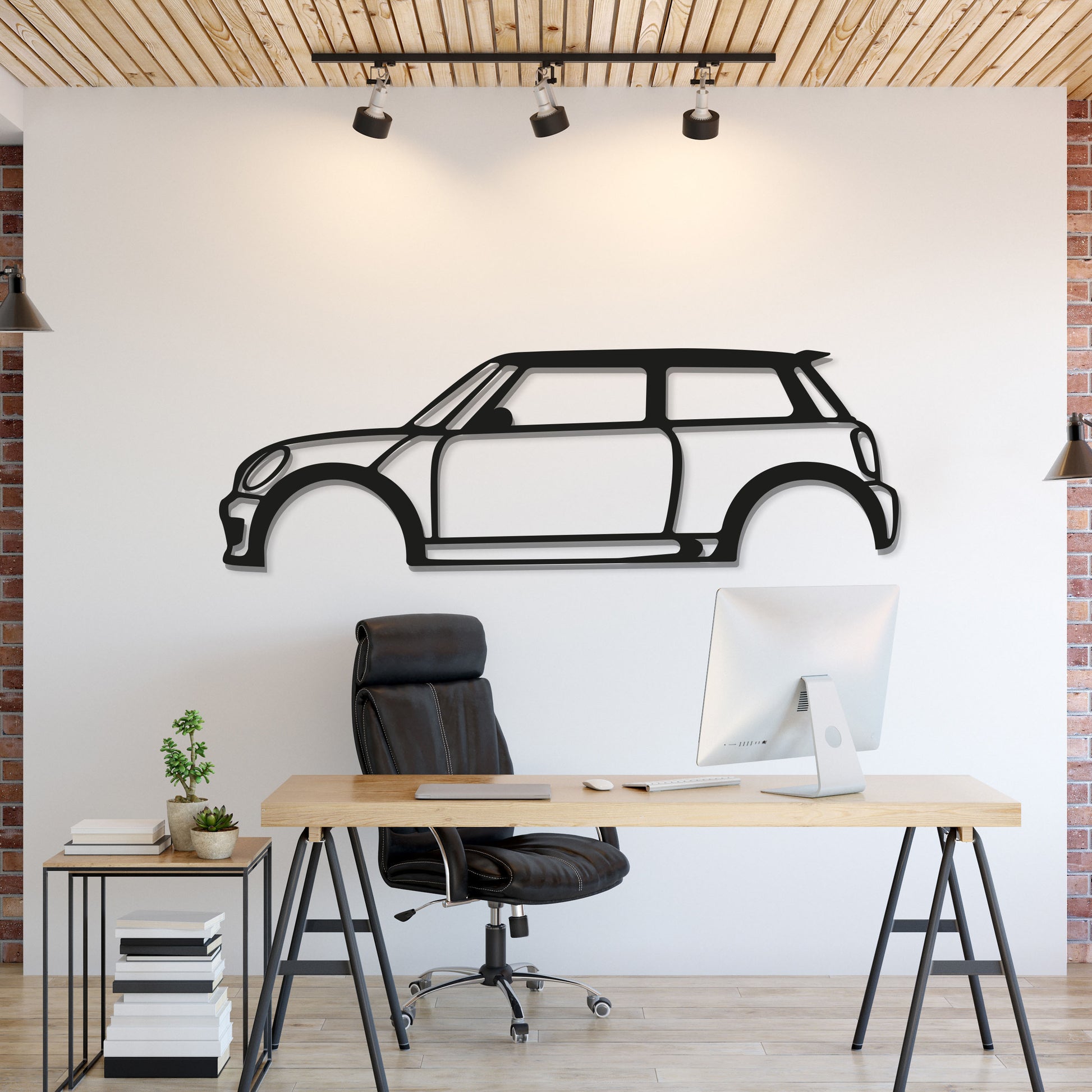 Cooper S metal car wall art adds a sporty edge to any modern living room