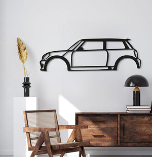 A sleek garage wall featuring Cooper S laser-cut metal silhouette