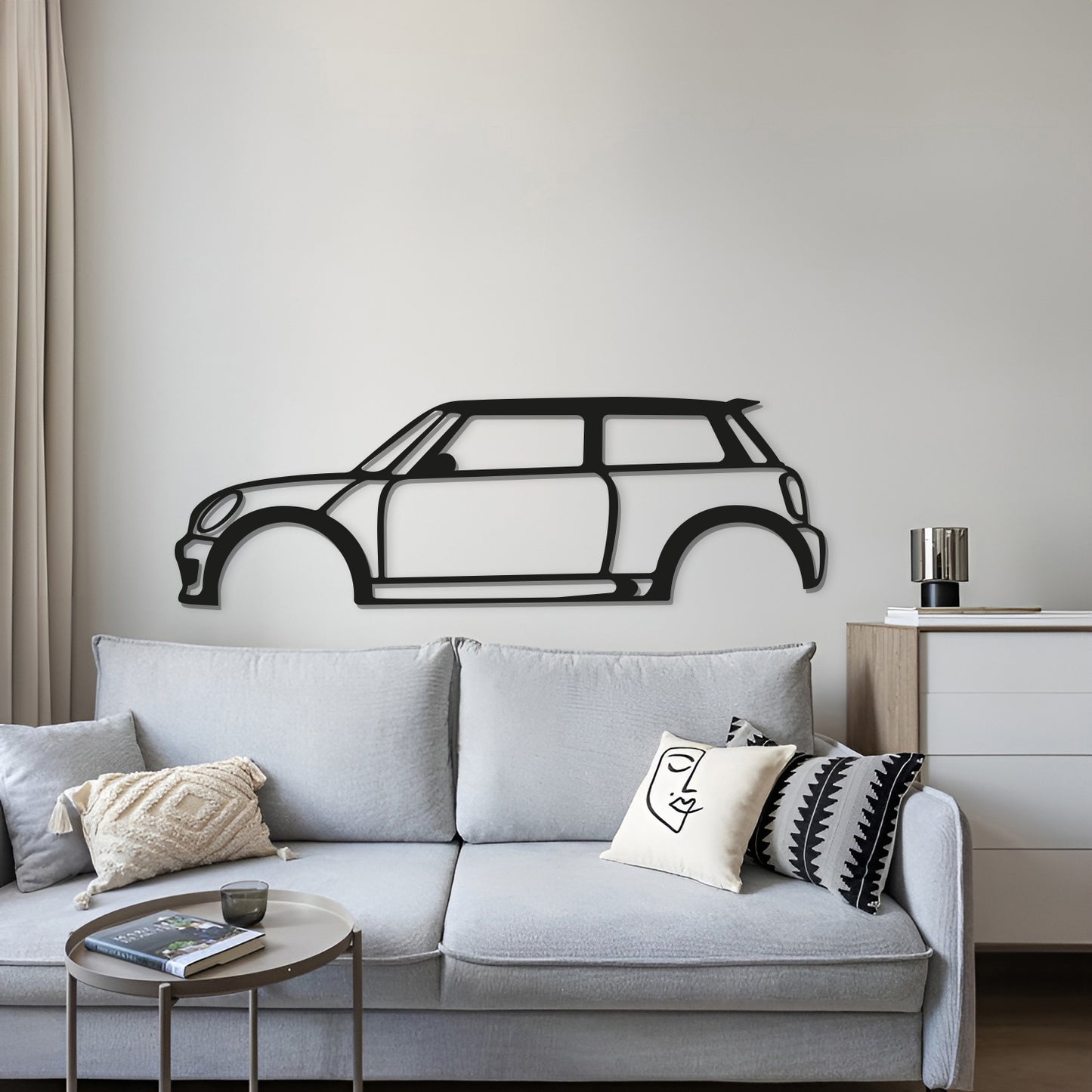 Man cave enhanced with Cooper S textured matte metal wall art