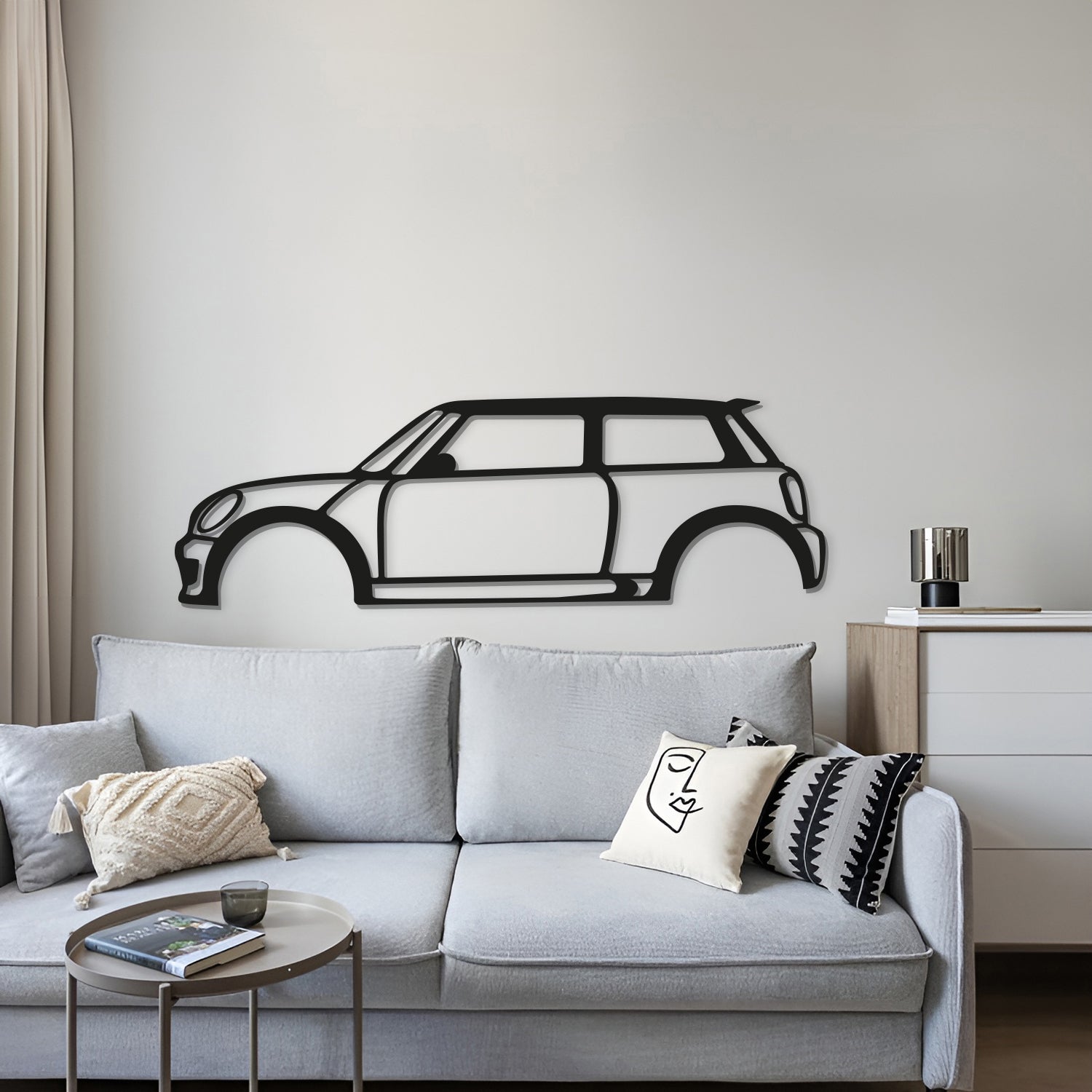 Man cave enhanced with Cooper S textured matte metal wall art