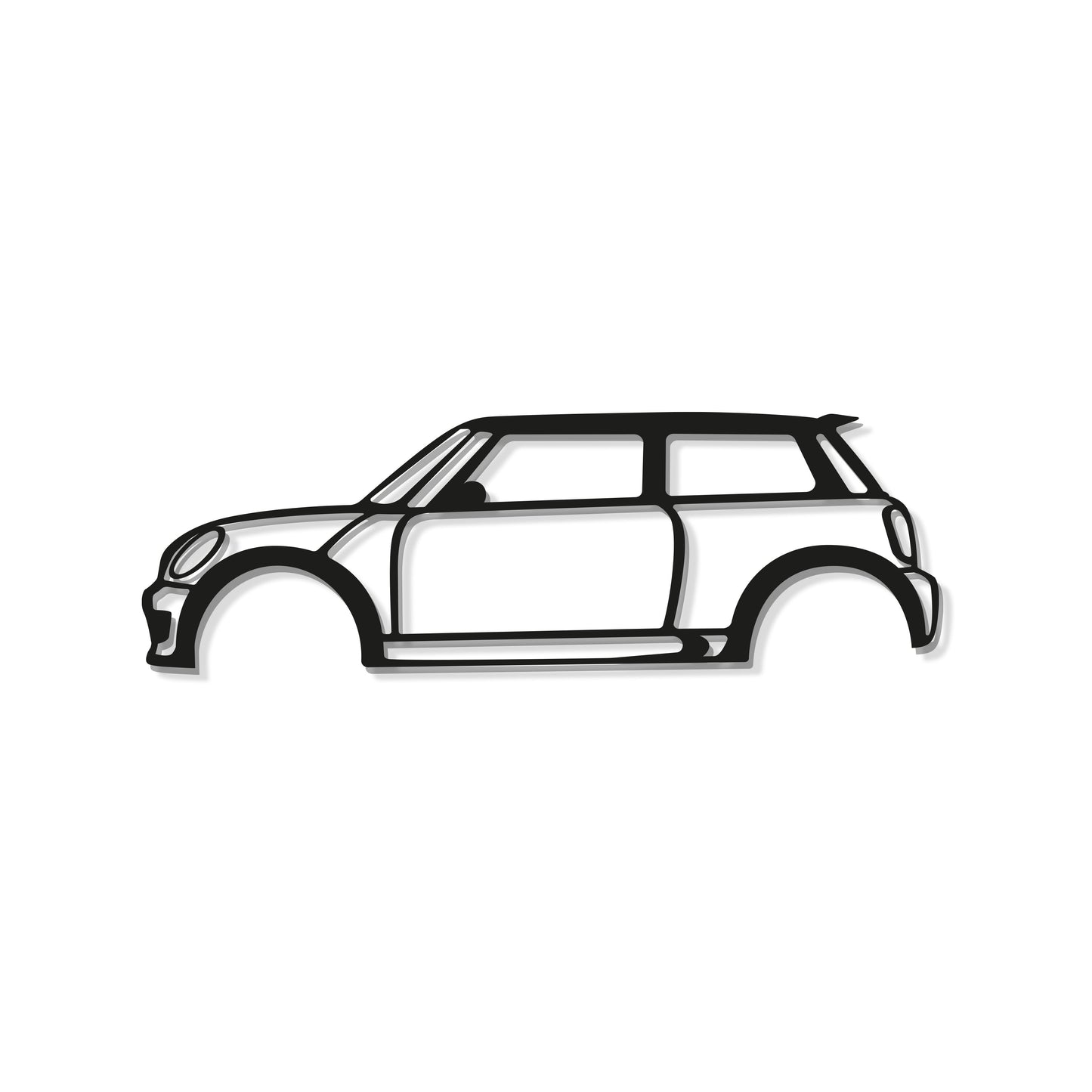 Hallway décor transformed by Cooper S powder-coated metal car silhouette