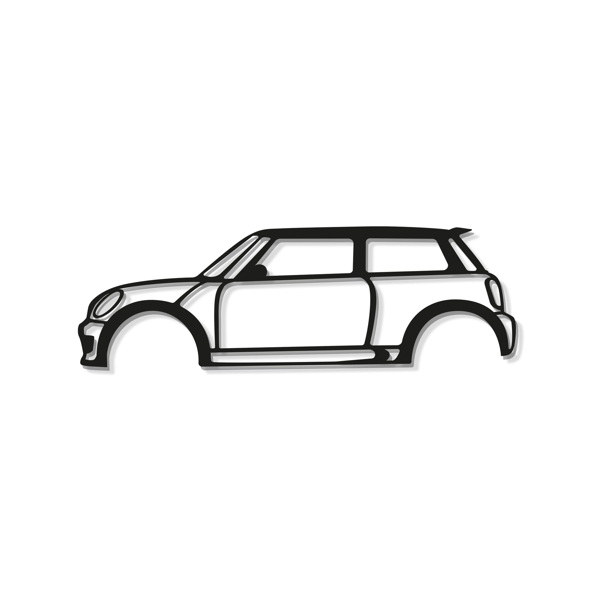 Hallway décor transformed by Cooper S powder-coated metal car silhouette