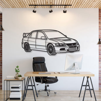 2006 Mitsubishi Lancer Evo IX perspective metal wall art – iconic rally sedan silhouette décor