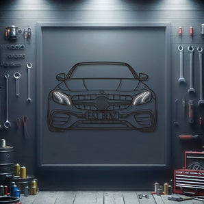 Mercedes‑Benz E63 (2018) front neon metal wall decor – elevation screws lift piece 1 cm off wall for 3D effect