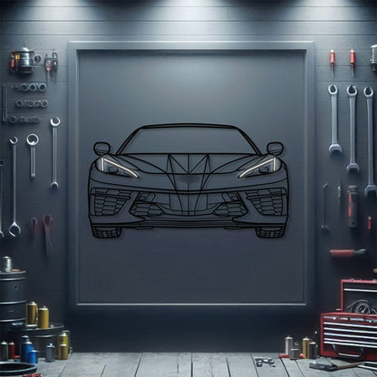 Corvette C8 front neon metal wall decor – elevation screws create 1 cm 3D floating effect on your wall