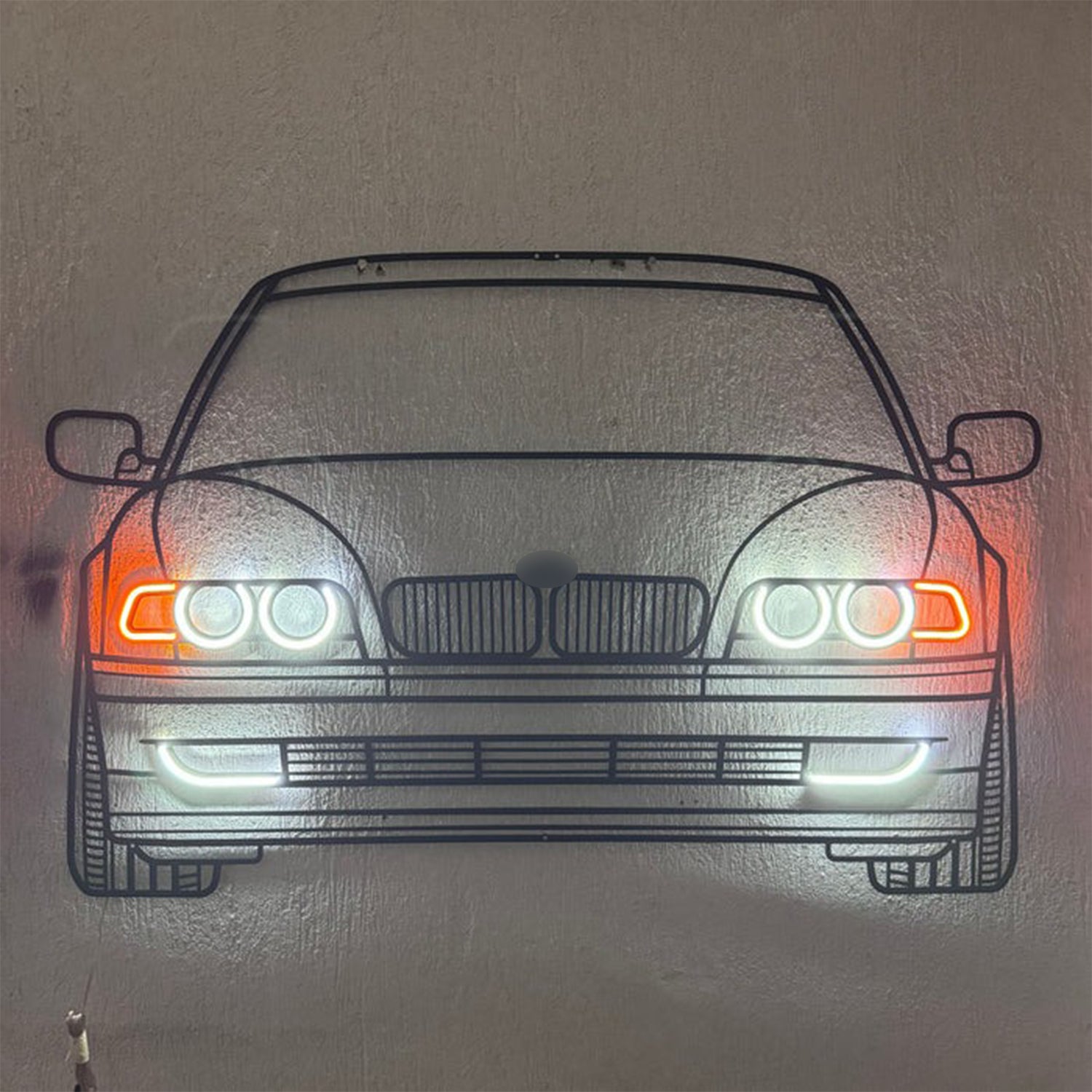 E38 Front View Metal Neon Car Wall Art - MTN0083