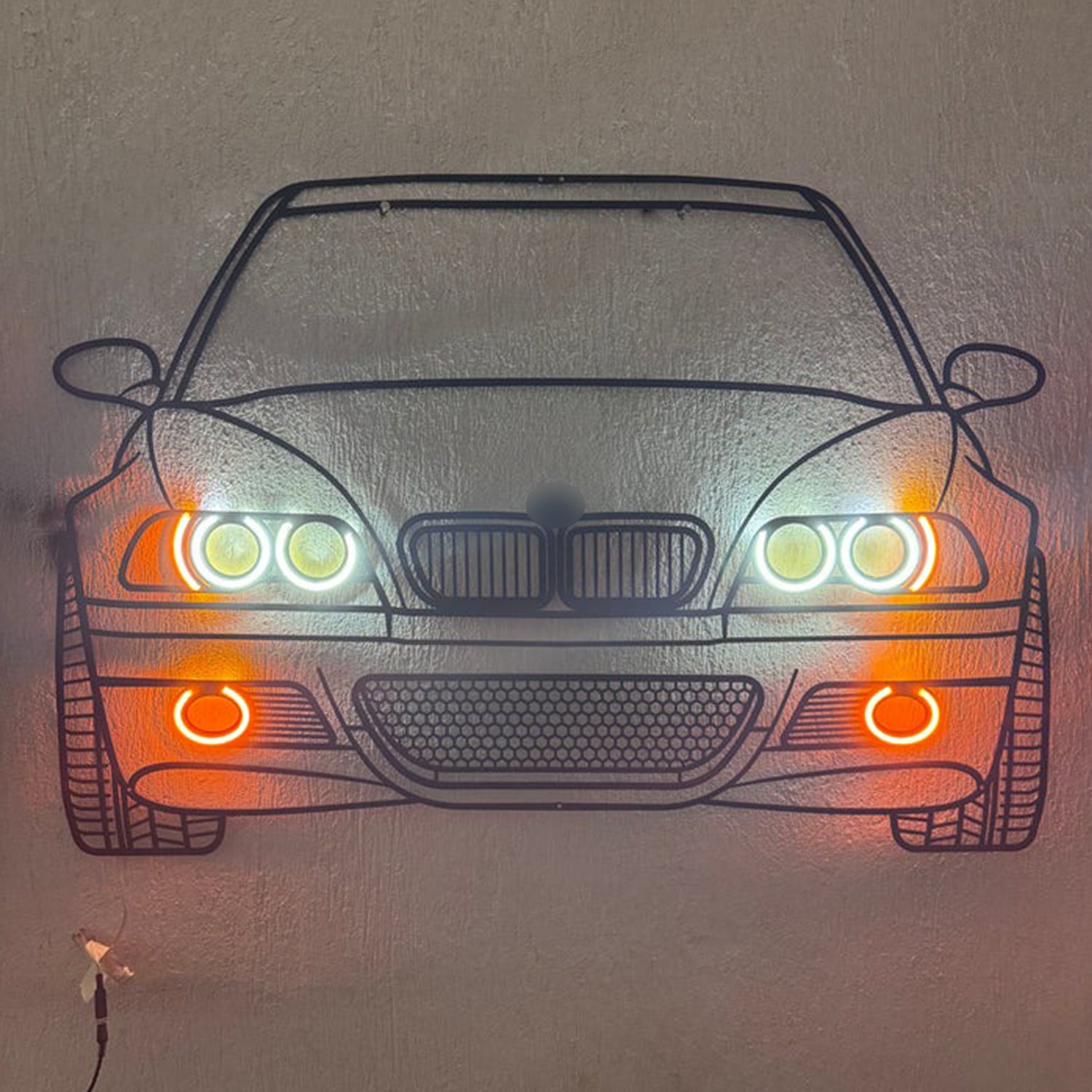 E46 Front View Metal Neon Car Wall Art - MTN0084