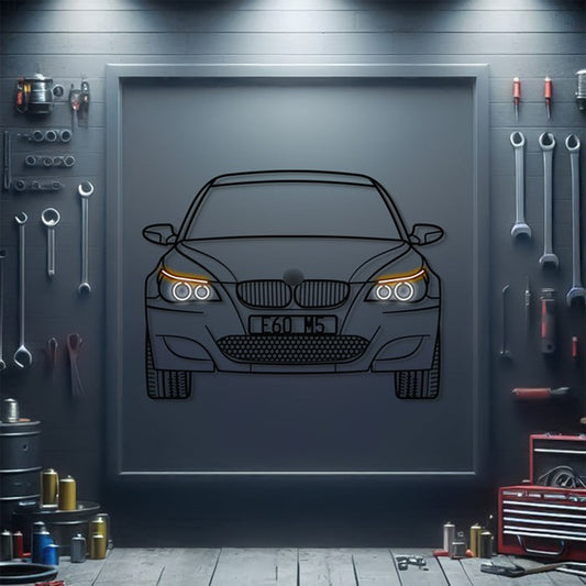 BMW E60 M5 front-view metal neon wall art – laser-cut steel décor for performance sedan fans