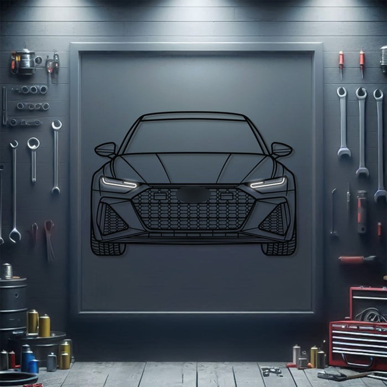 Audi RS 6 Avant neon car sculpture – sleek industrial décor highlighting broad stance and Audi Sport engineering