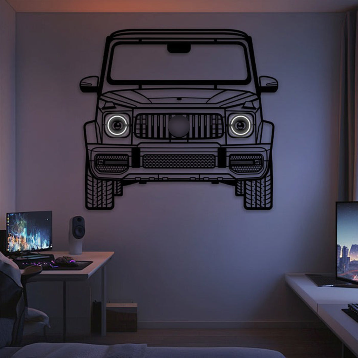 2019 Mercedes‑AMG G63 front view metal neon car wall art – laser‑cut steel décor for luxury SUV enthusiasts
