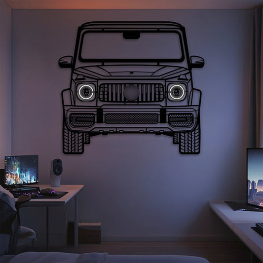 2019 Mercedes‑AMG G63 front view metal neon car wall art – laser‑cut steel décor for luxury SUV enthusiasts