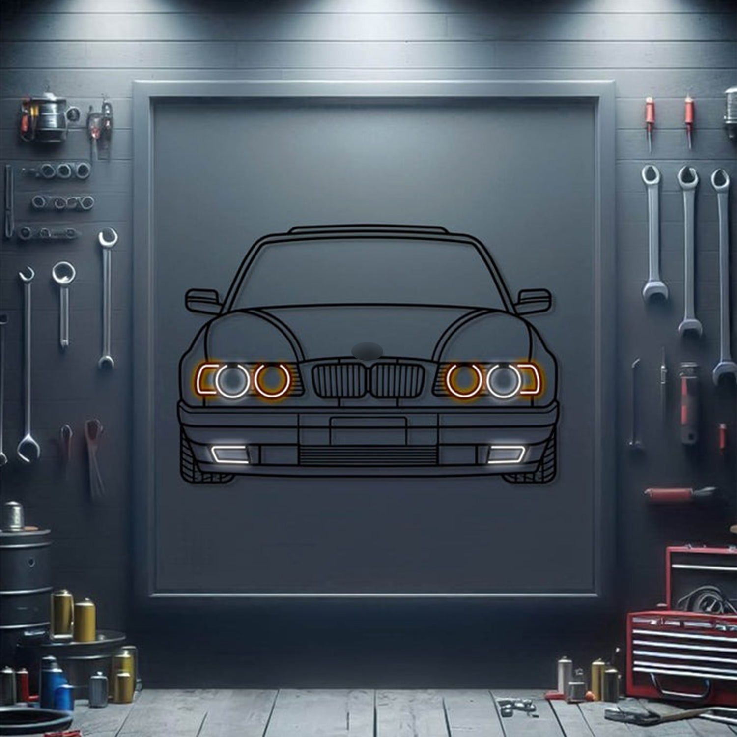 1994 BMW 530i Front View Metal Neon Car Wall Art - MTN0165