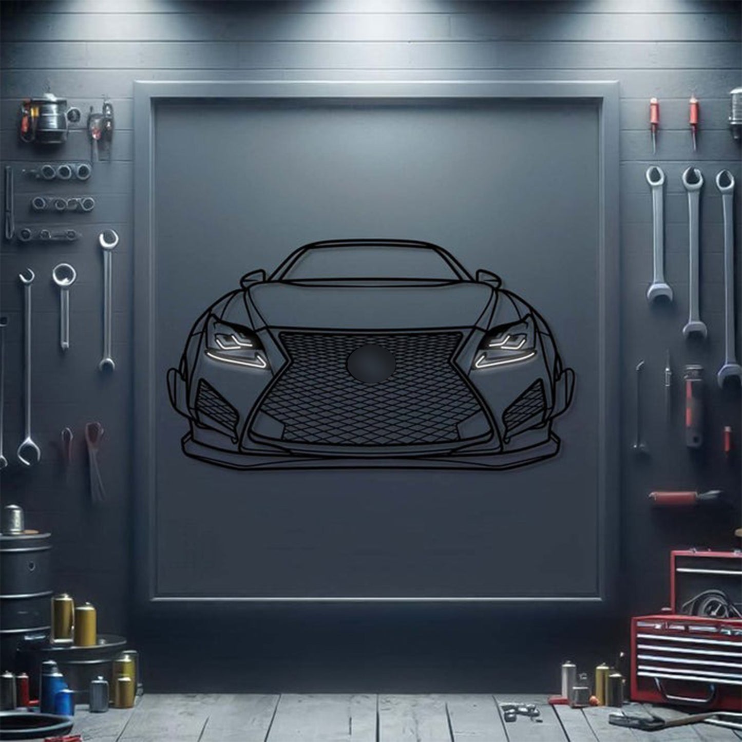 2015 Lexus RC F Rocket Bunny front view metal neon car wall art – laser‑cut steel décor for tuner car enthusiasts