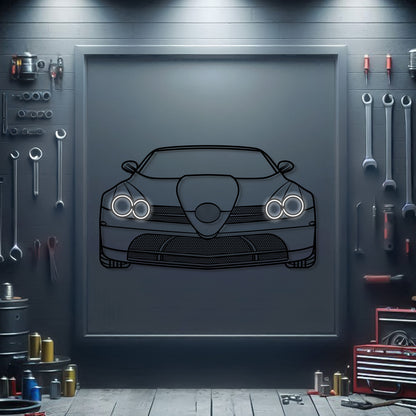 SLR McLaren front view metal neon wall art – laser‑cut steel silhouette with neon-lit headlights and matte powder‑coat finish