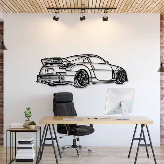Nissan 350Z (2002–2008) perspective metal wall art – laser-cut 2 mm textured steel with matte powder-coat finish