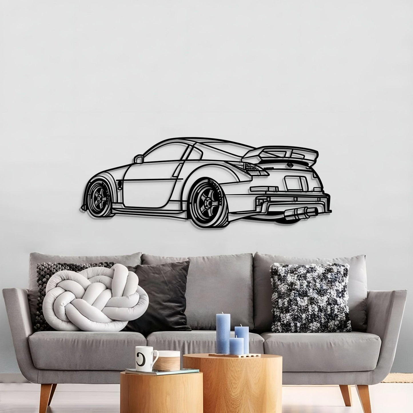 Nissan 350Z perspective wall décor – ready-to-hang premium steel design for sports car enthusiasts 
