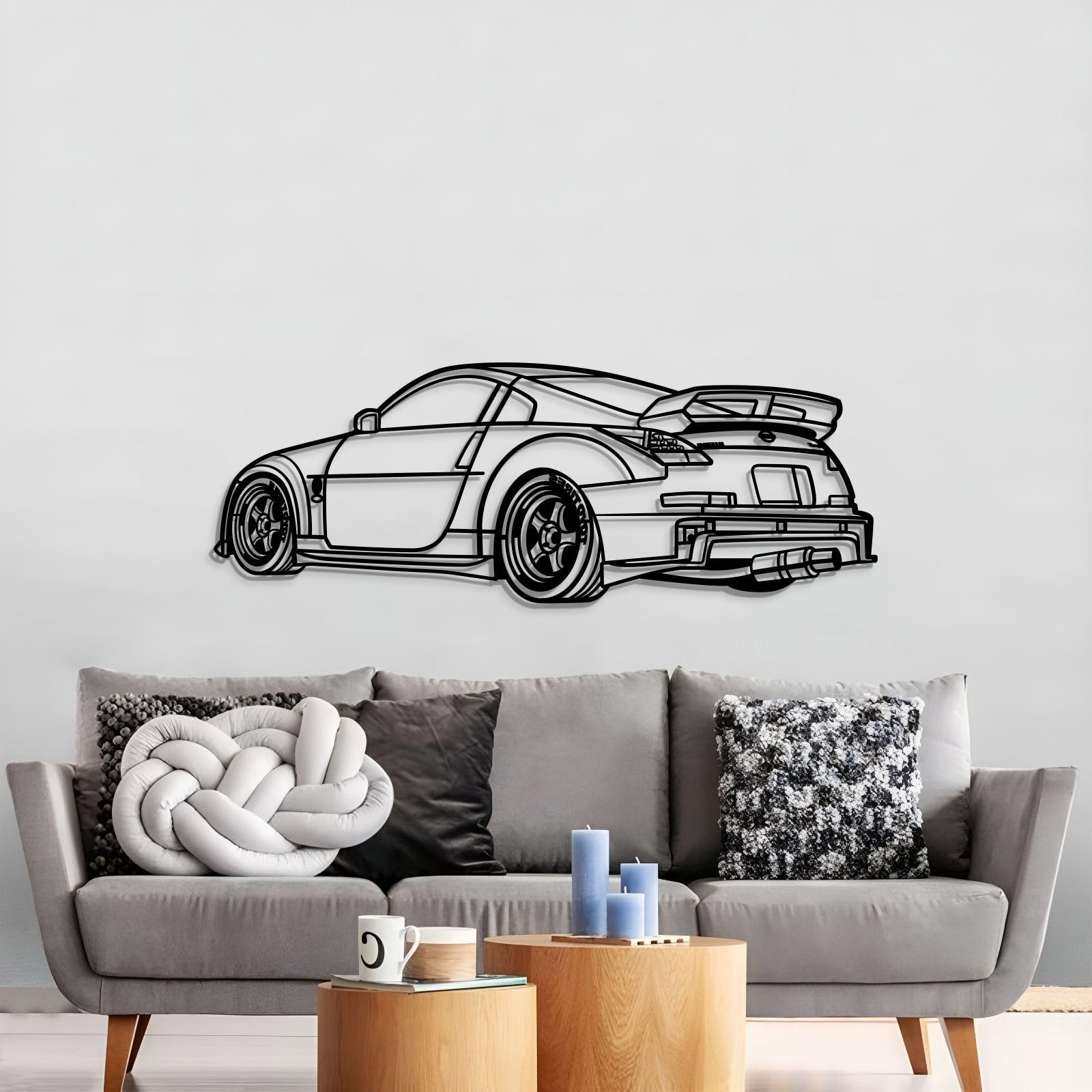 Nissan 350Z perspective wall décor – ready-to-hang premium steel design for sports car enthusiasts 