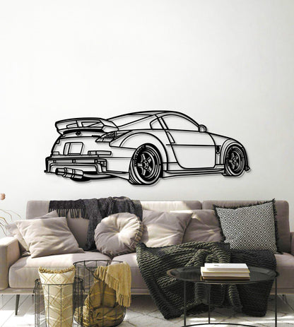 Nissan 350Z perspective metal wall art – textured steel elevated with screws for bold dimensional presentation 