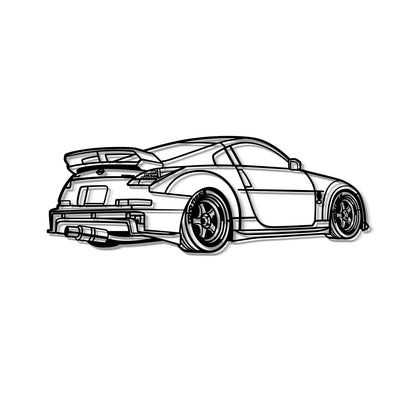 Nissan 350Z perspective metal silhouette – high-quality textured steel ready to hang with floating 3D style 
