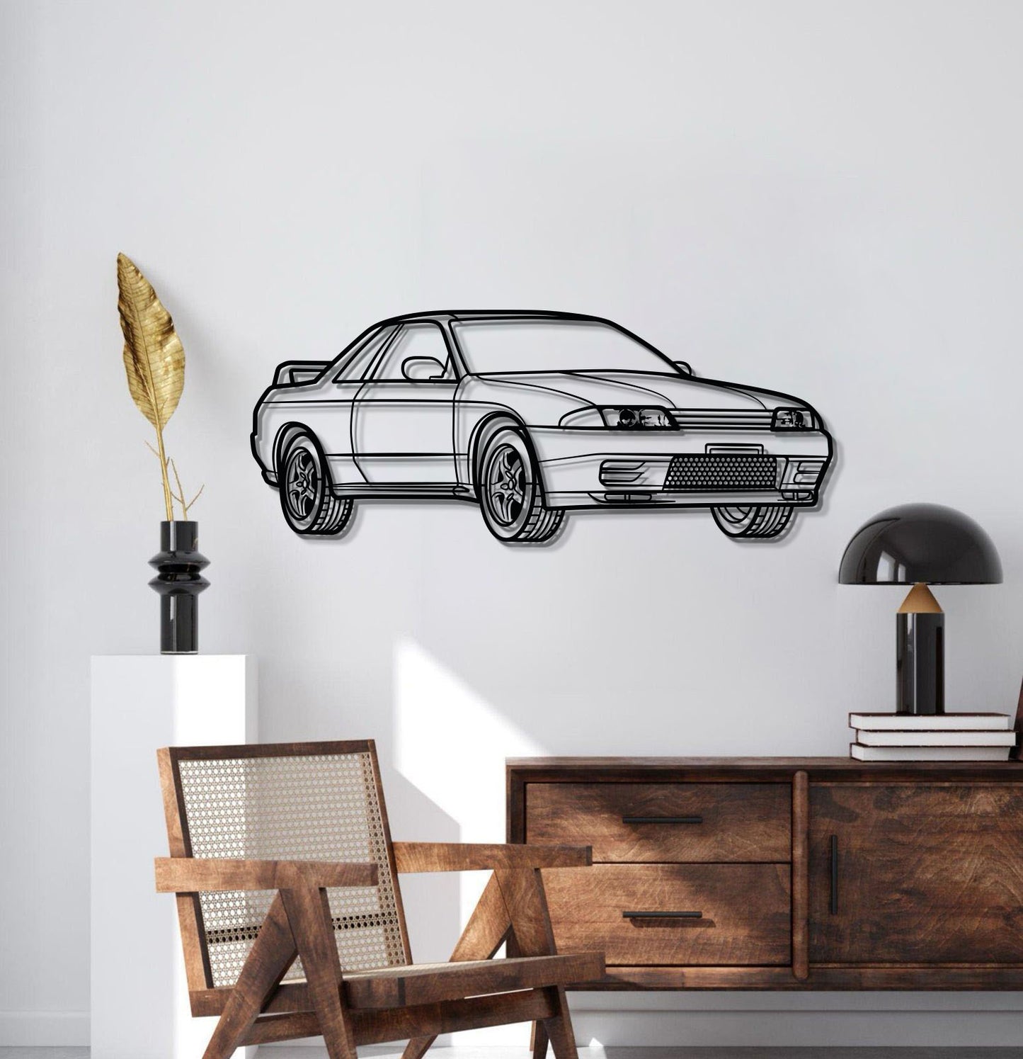 GT‑R R32 perspective car silhouette metal wall decor powder coated steel