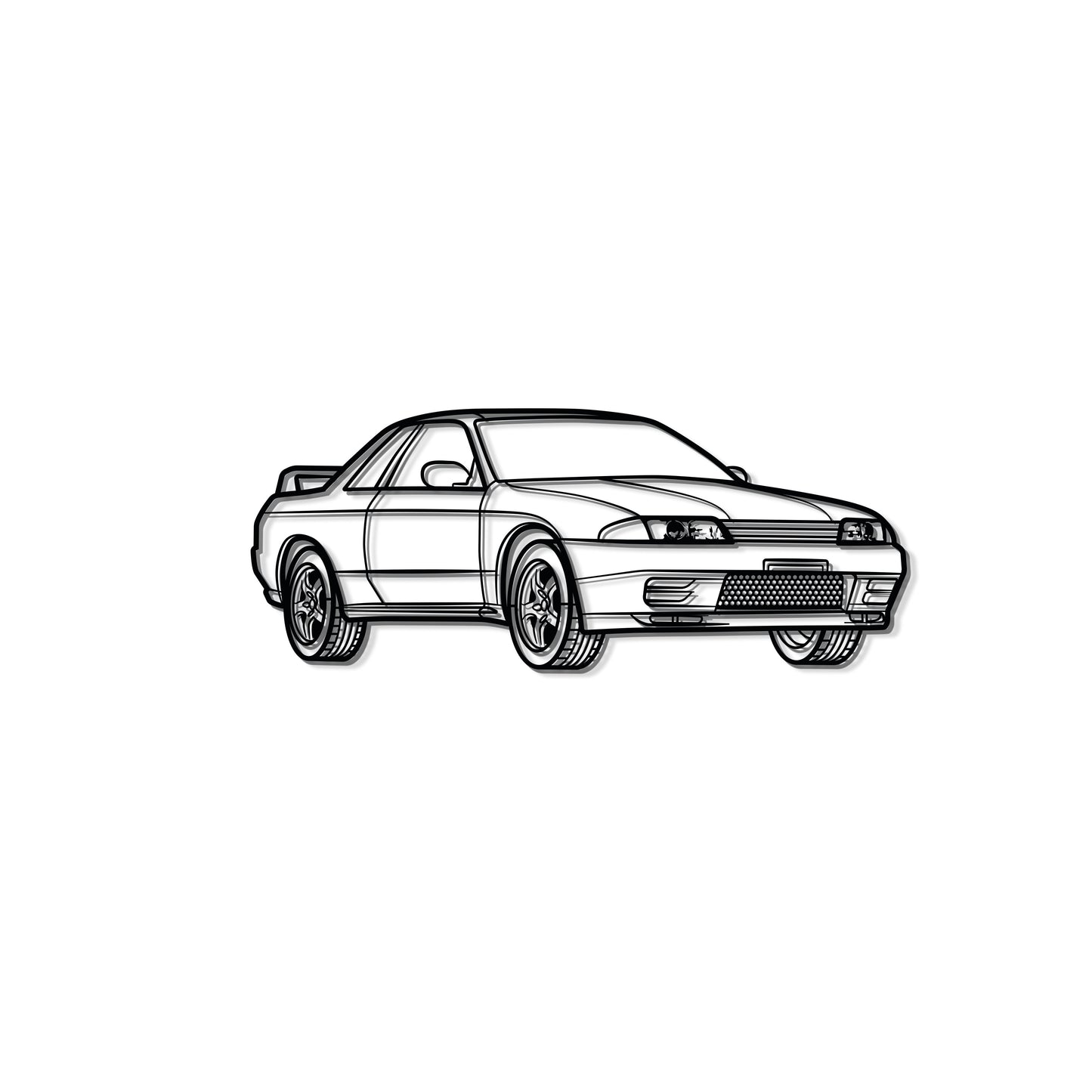 Retro GT‑R R32 silhouette metal wall art ideal for office or showroom 