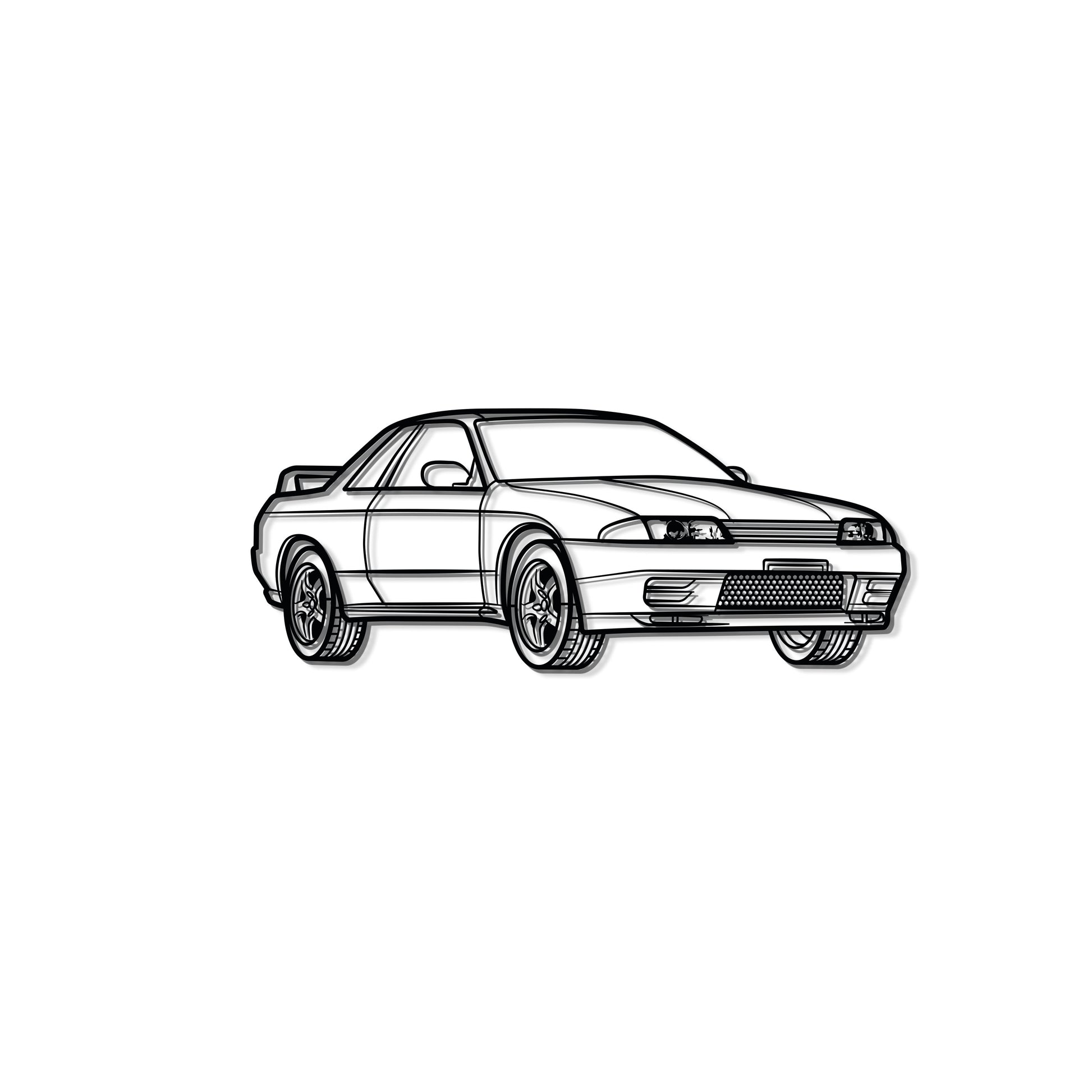 Retro GT‑R R32 silhouette metal wall art ideal for office or showroom 