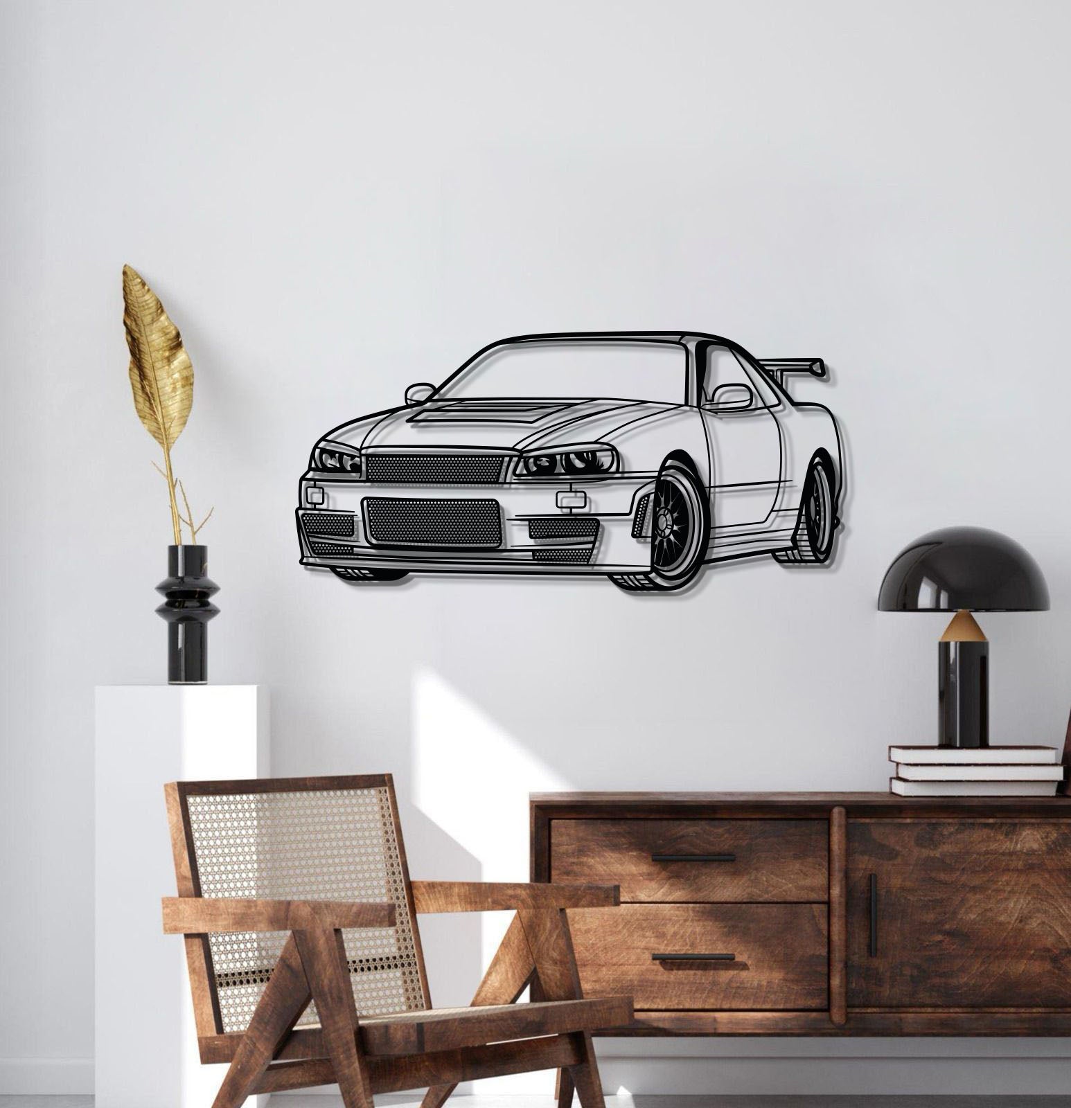 1995 GT-R R34 perspective car silhouette metal wall decor powder coated