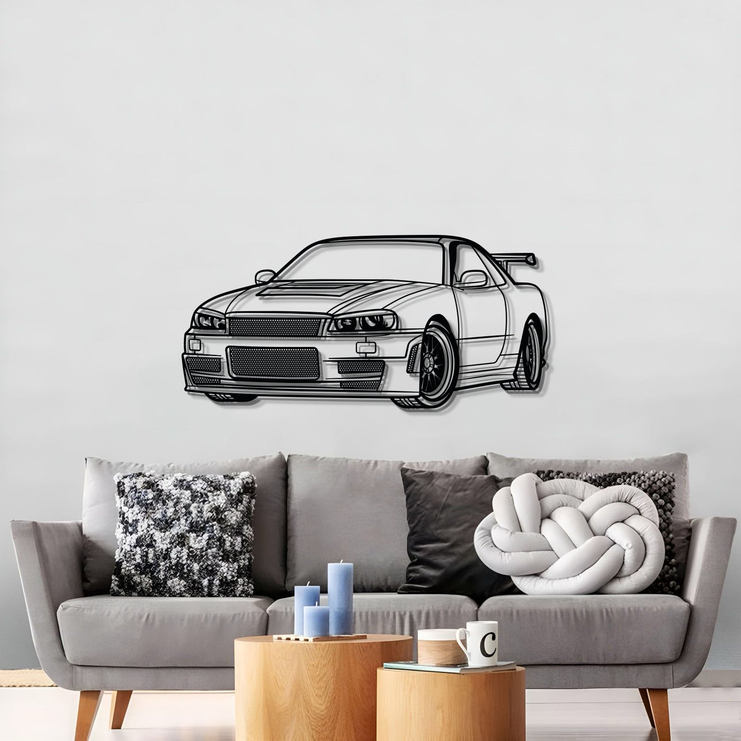 Large 1995 GT-R R34 perspective wall art for garage or man cave