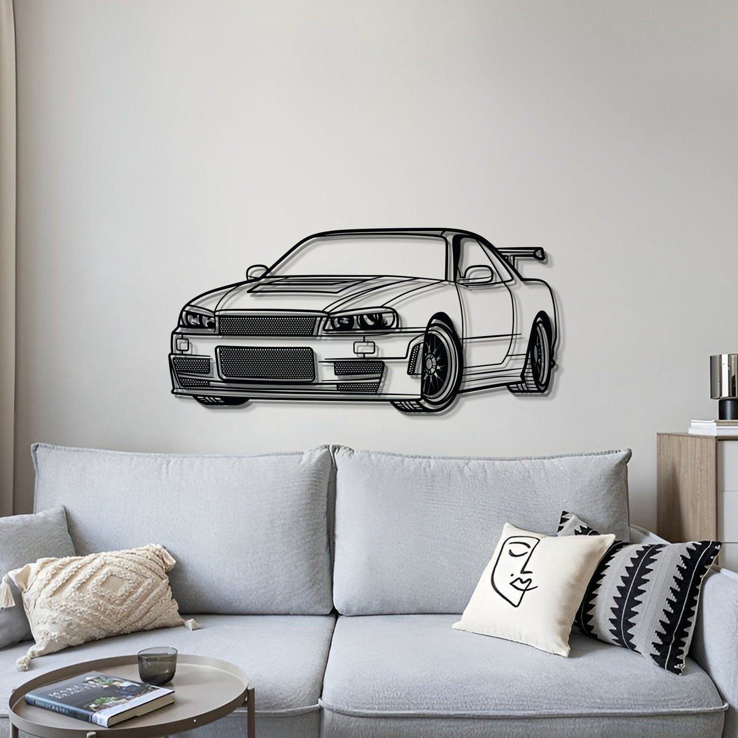 Modern GT-R R34 perspective metal wall hanging minimalist steel design