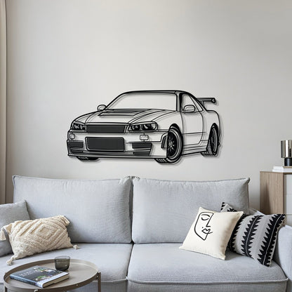 Modern GT-R R34 perspective metal wall hanging minimalist steel design