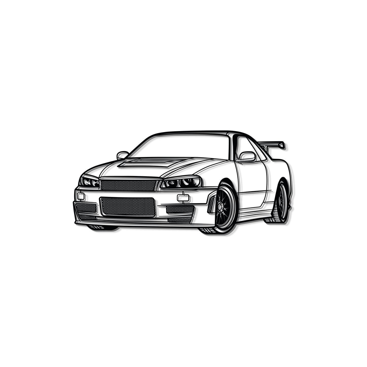 Retro GT-R R34 silhouette metal wall art ideal for office or showroom