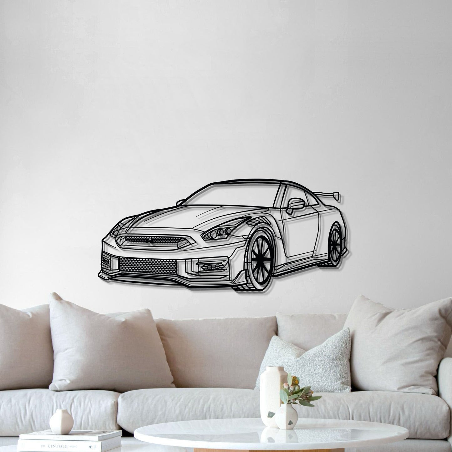 Perspective view of 2010 GT-R R35 metal wall art CNC laser cut detail