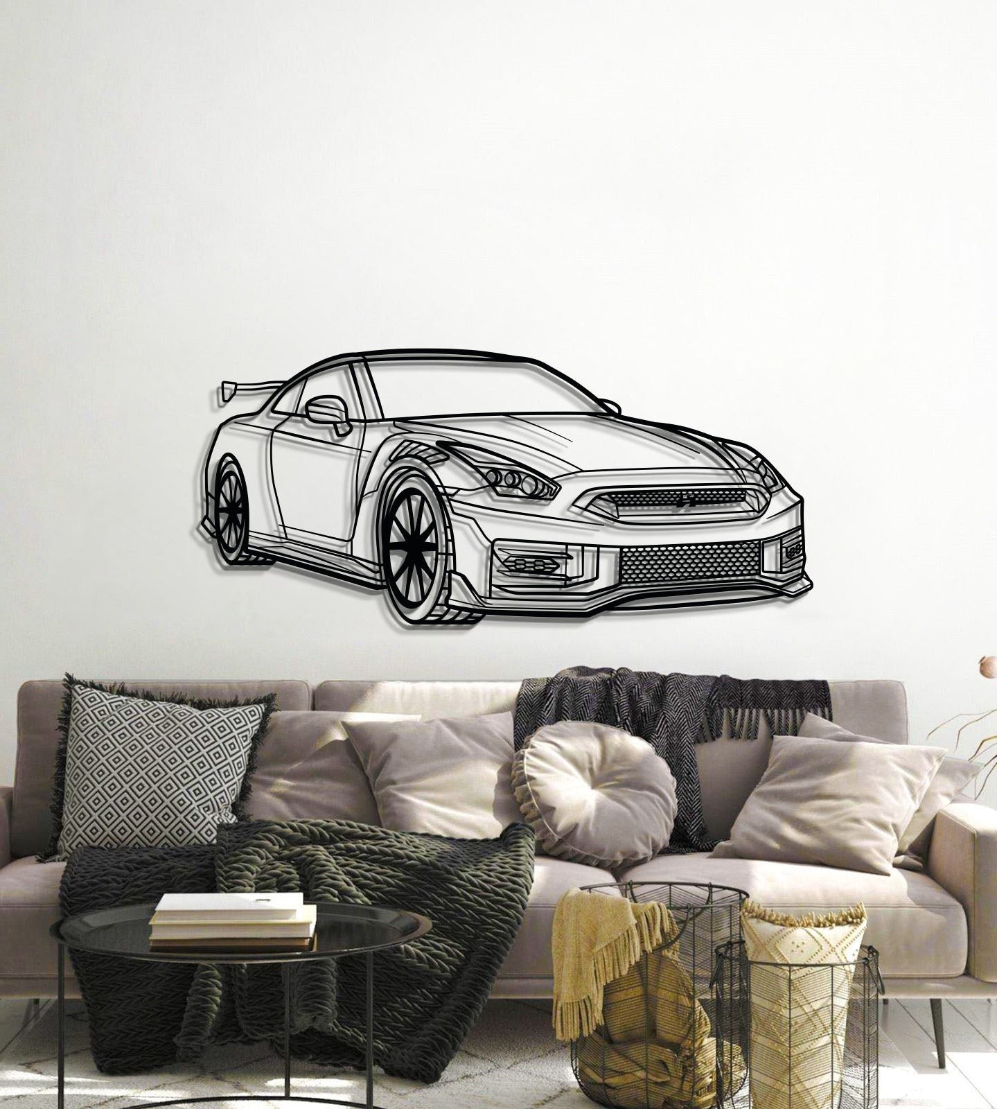 Industrial style 2010 GT-R R35 perspective metal wall decor textured steel