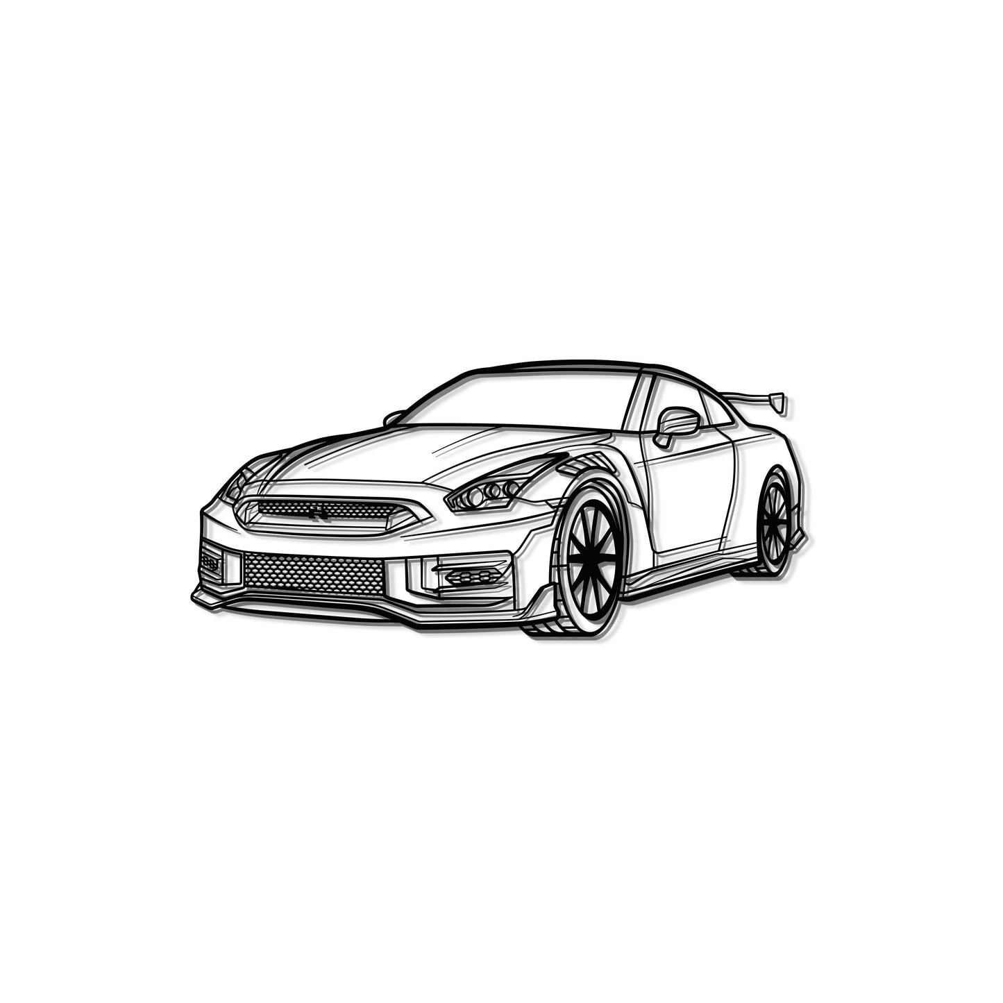 Retro-modern 2010 GT-R R35 perspective metal art for office or showroom