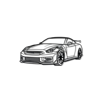 Retro-modern 2010 GT-R R35 perspective metal art for office or showroom