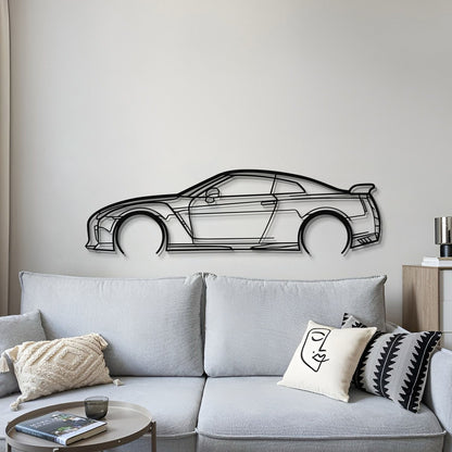 Modern Nissan GT‑R R35 Wall Hanging In Textured Black Steel