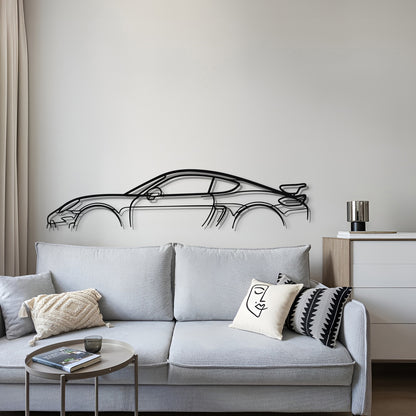 Laser cut metal wall art with Porsche 718 Cayman GT4 for modern living room décor