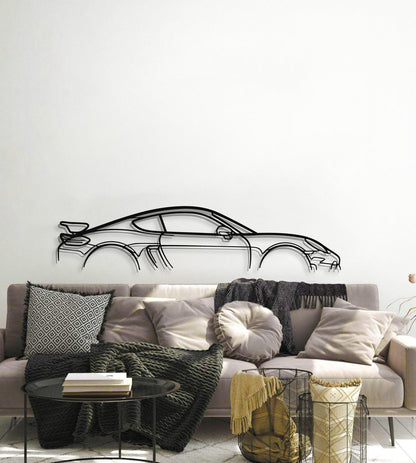 Matte finish wall art showcasing Porsche 718 Cayman GT4 transforming hallway ambiance