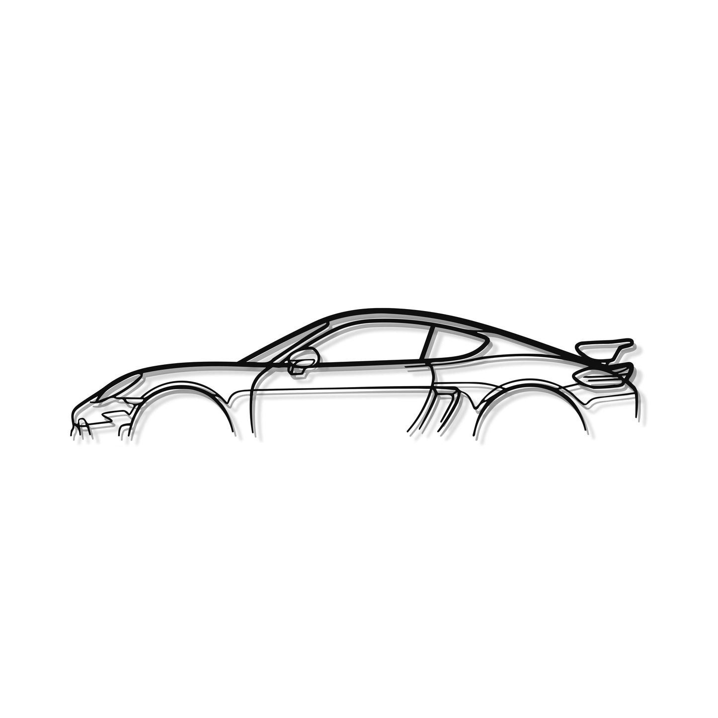 Sleek décor featuring Porsche 718 Cayman GT4 metal wall art adding motorsport flair