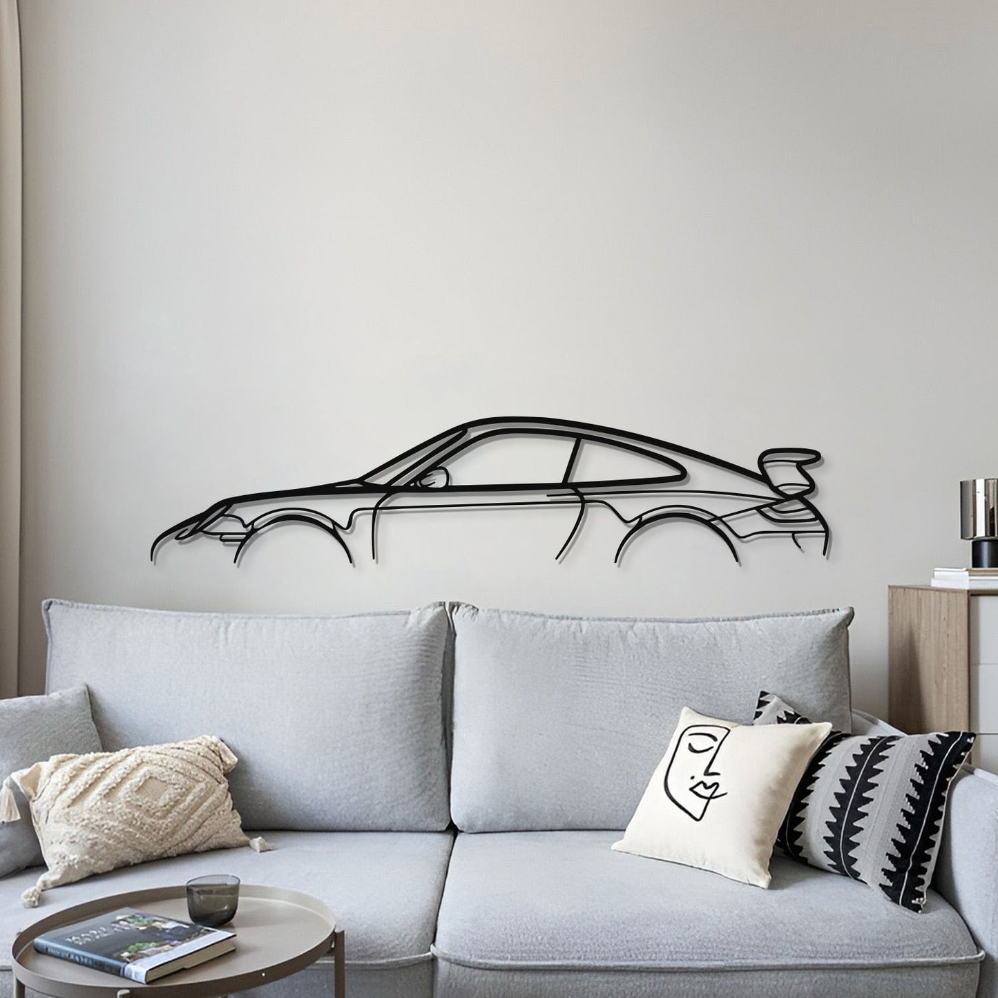 Laser cut metal wall art with Porsche 911 GT3 Model 997 for elegant living room décor