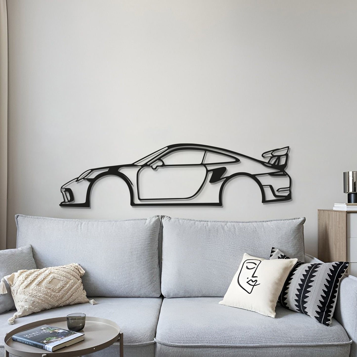 Vintage 911 GT3 RS metal wall decoration in minimalist automotive style