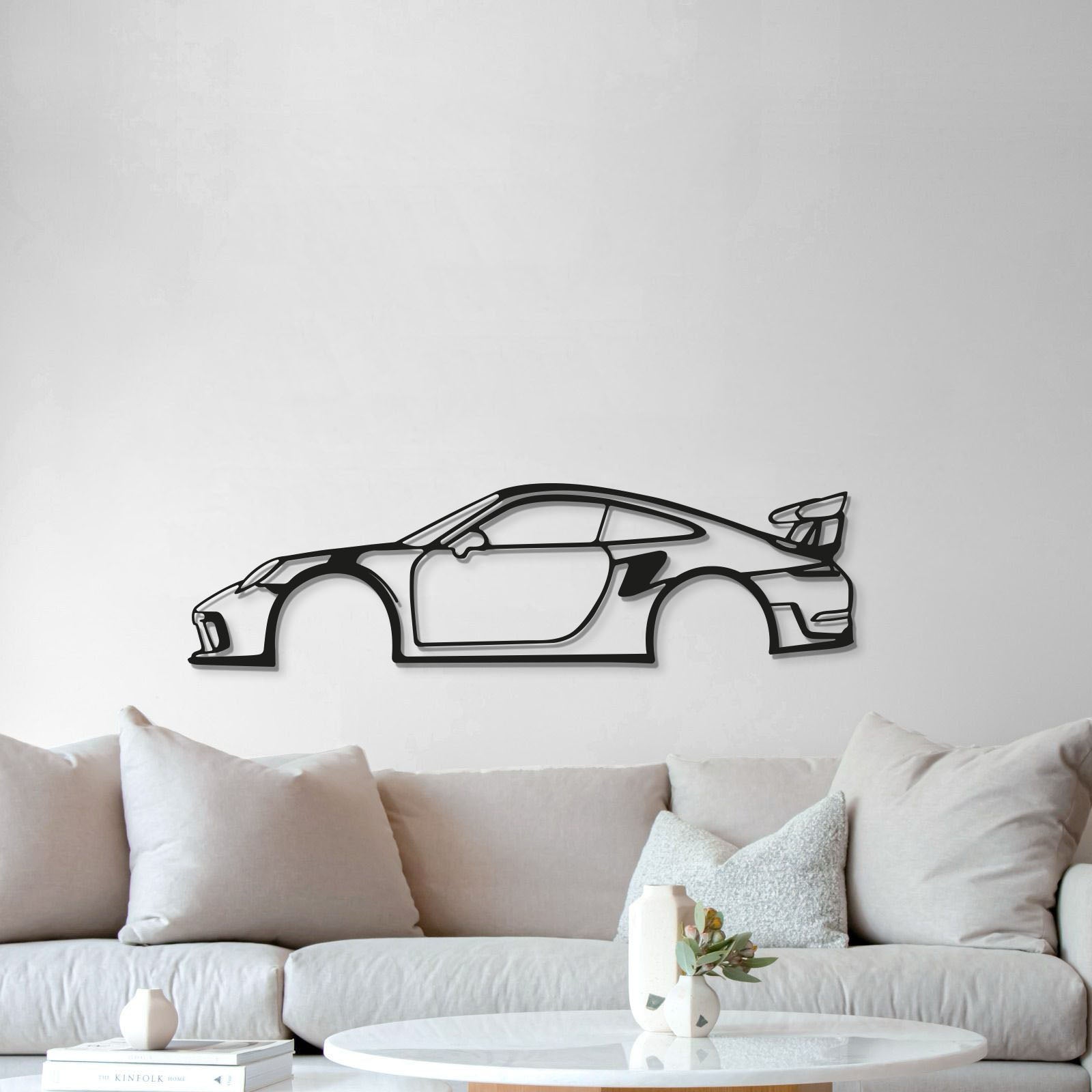 Laser cut 911 GT3 RS steel wall decor aerodynamic profile silhouette