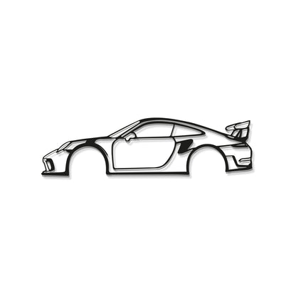Detailed metal wall silhouette of 911 GT3 RS iconic high performance car