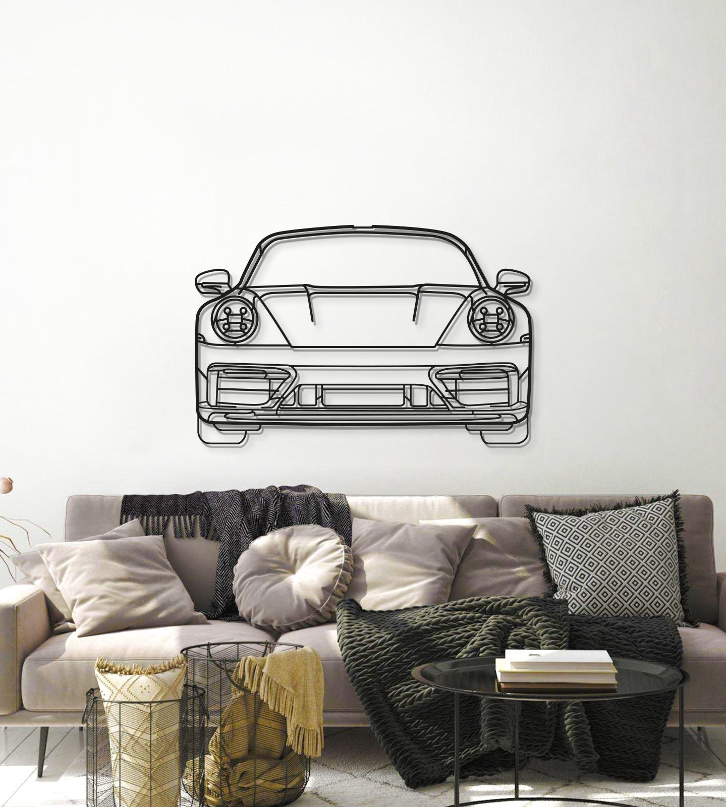 Metal wall art front view of Porsche 911 992 for office or study